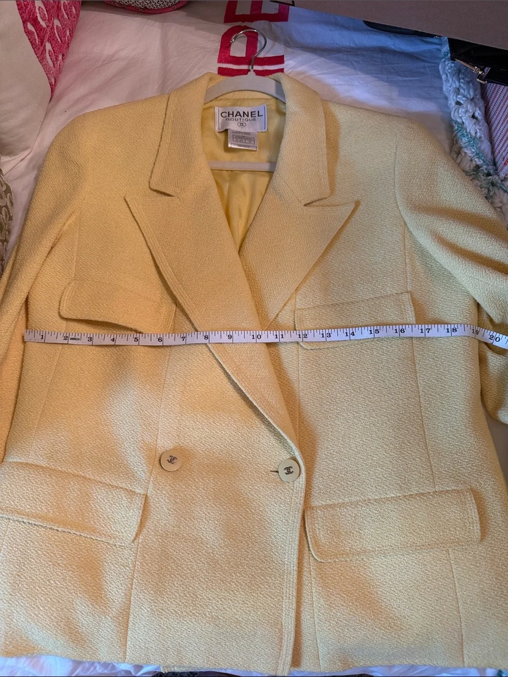 CHANEL Boutique Pale Yellow Boucle Tweed Blazer